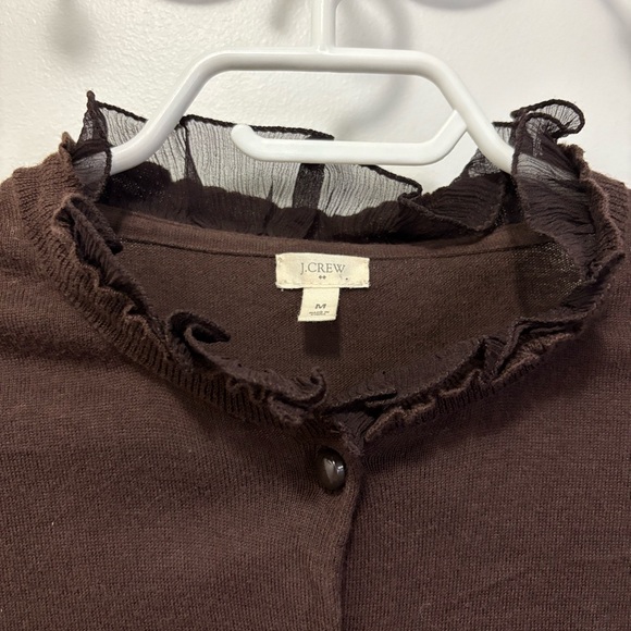 J. Crew Chocolate Brown Ruffled Cardigan - Picture 2 of 3